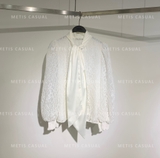 Sơ mi Alice+ Olivia kem ren dập cổ nơ