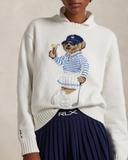 Áo len RALPH LAUREN trắng gấu set váy áo kẻ xanh
