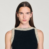 Váy sát nách SANDRO đen đính cườm đá