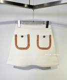 Chân váy MAJE len trắng túi viền cam