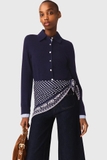 Áo len MAJE navy cổ bẻ tay cải sơ mi kẻ xanh