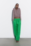 Quần ZARA vải pha linen xanh