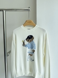 Áo len RALPH LAUREN trắng gấu set váy áo kẻ xanh