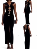 Váy nhung 2 dây SELF chờm vai cut out