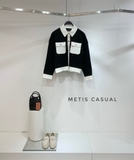 Áo khoác len Maje đen túi trắng