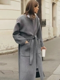Áo dạ ZARA cổ tròn kèm belt túi 2 bên