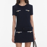 Váy dạ tweed SELF PORTRAIT navy kèm belt