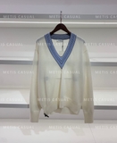 Áo len SANDRO kem cổ V xanh