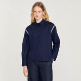 Sơ mi SANDRO navy viền vai đá