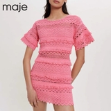 Váy len móc Maje hồng tầng