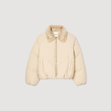 Áo khoác SANDRO nâu cổ lông siêu nhẹ