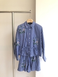 Sơ mi MAJE kẻ xanh thêu hoa (có set)