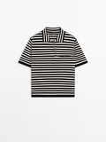 Áo MASSIMO DUTTI cổ bẻ kẻ navy trắng