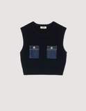 Áo sát nách SANDRO navy cải jean (có set)