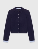 Áo len MAJE navy cổ bẻ cải tay sơ mi kẻ xanh