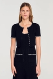 Cardigan SANDRO đen đính cườm