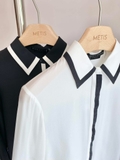 Sơ mi ALICE OLIVIA trắng viền đen cổ