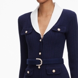 Áo SELF PORTRAIT navy cổ trắng kèm belt