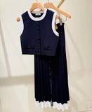 Áo Sandro sát nách navy viền kem (có set)
