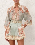Sơ mi ZIMMERMANN xanh hoa cam (có set)