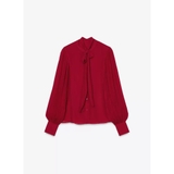 Sơ mi ZARA chiffon đỏ cổ cột nơ