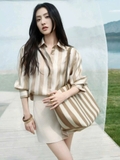 Sơ mi FENDI lụa kẻ nâu ( có set )