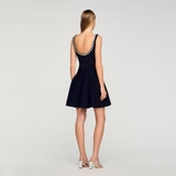 Váy 2 dây SANDRO đen chân xòe cổ đá