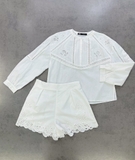 Sơ mi ZARA trắng cổ tròn ren dập