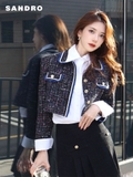 Set SANDRO dạ tweed viền xanh trắng