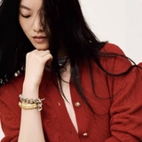 Cardigan BA&SH đỏ len mỏng khuy vàng