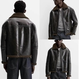 Áo khoác ZARA MAN cổ lông nâu