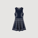 Váy sát nách SANDRO navy họa tiết dập nổi