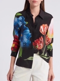 Sơ mi ALICE OLIVIA đen hoa xanh đỏ