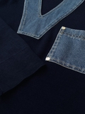 Áo SANDRO navy cổ jean V túi ngực