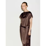 Váy MASSIMO DUTTI lụa nâu buộc eo