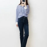 Áo sơ mi Celin kẻ cổ trắng oversize