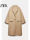 Khoác dạ Zara nâu nhạt dáng xuông