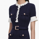Váy SELF PORTRAIT cộc navy viền hoa 3D trắng