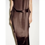 Váy MASSIMO DUTTI lụa nâu buộc eo