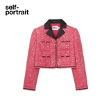 Áo SELF PORTRAIT Tweed đỏ cổ đen