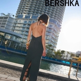 Váy yếm BERSHKA linen đen