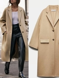 Khoác dạ Zara nâu nhạt dáng xuông
