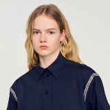 Sơ mi SANDRO navy viền vai đá