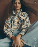 Sơ mi SEZANE hoa xanh nơ cổ