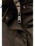 Parka Zara rêu dáng ngắn túi chéo