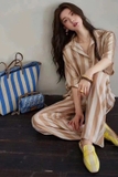 Sơ mi FENDI lụa kẻ nâu ( có set )