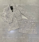 Blazer Maje dạ tweed muối tiêu