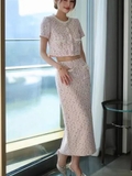 Áo SELF PORTRAIT tweed hồng (có set)