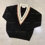 Áo len Sandro đen cổ V viền nâu