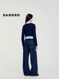 Áo len SANDRO navy cổ sơ mi